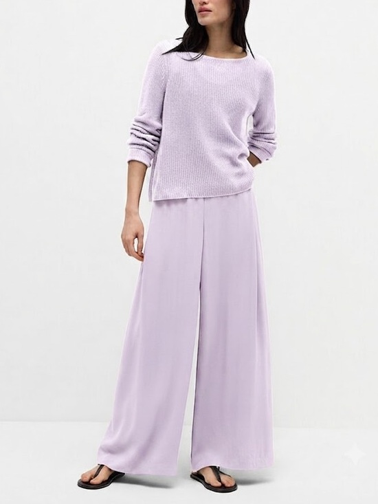 Eileen Fisher Pants - Eileen Fisher Soft Lavender Silk Pull-On Wide Pants Sz M Elastic Waist Feminine